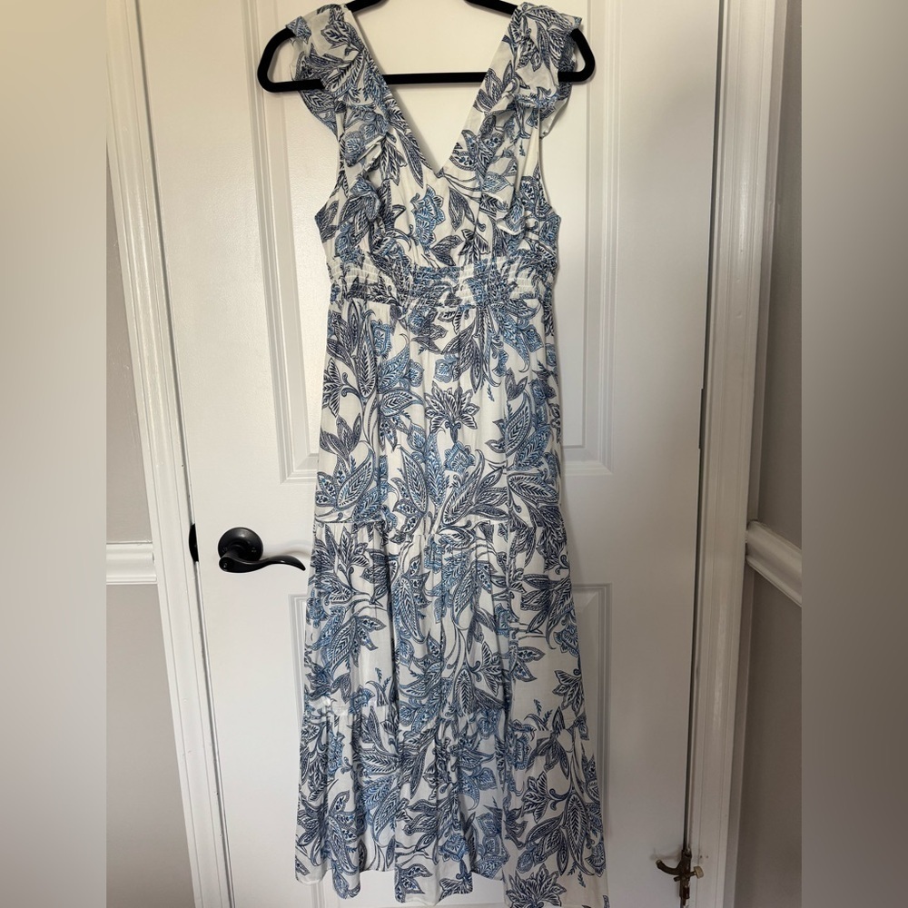 Joie White and Blue Floral Medium Midi Sundress